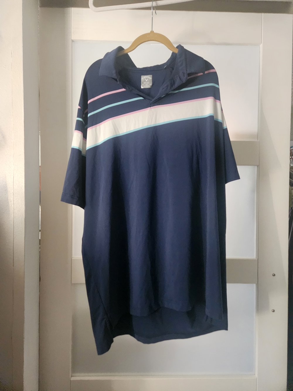Callaway Navy Polo with Pink, White & Light Blue Stripes